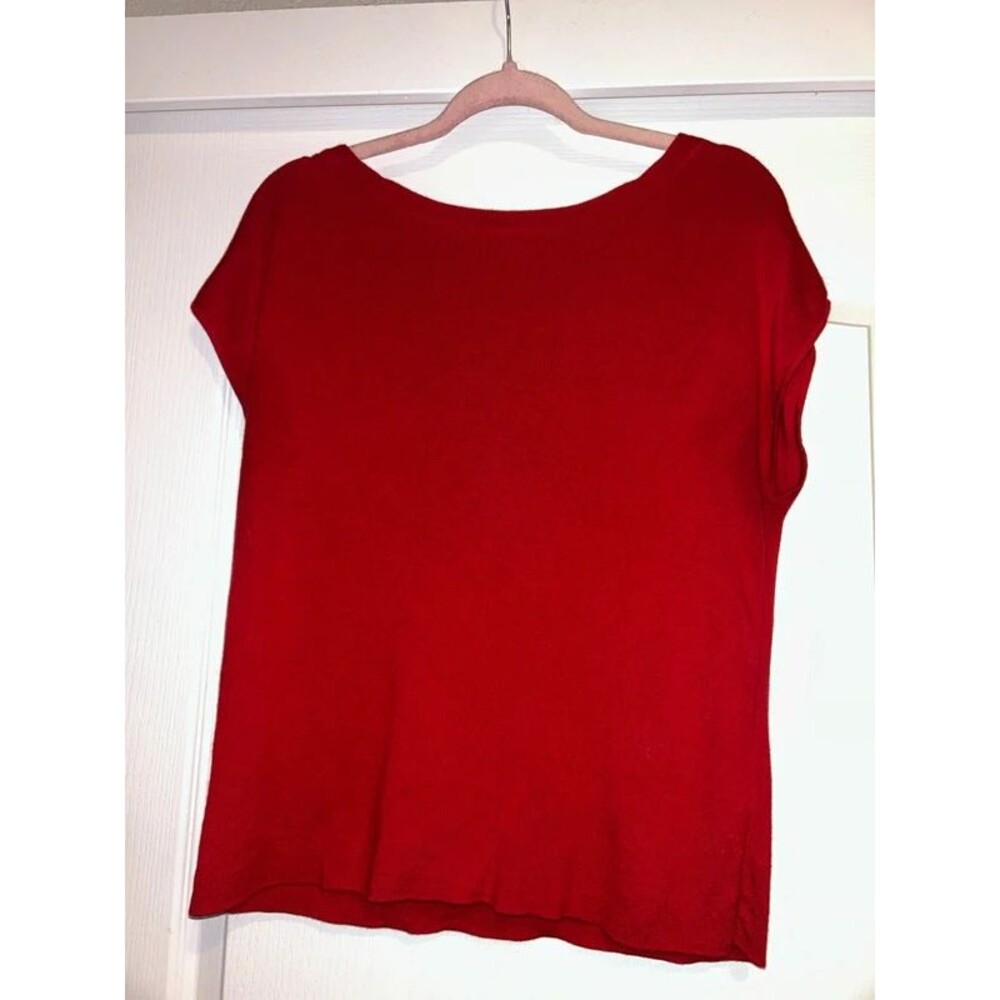 Talbots red short cap sleeeve sweater top with back button closure XLP